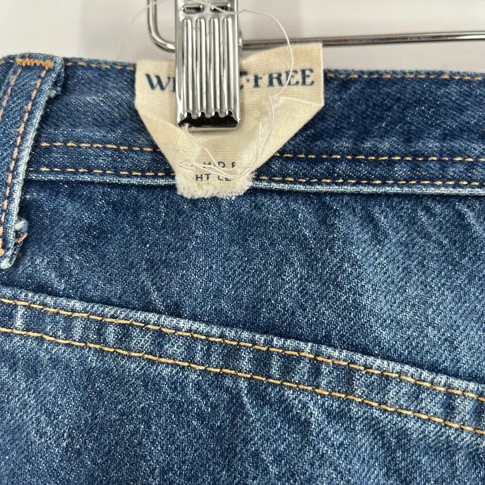 Free People WTF Maggie Mid Rise Straight Raw Hem Jeans Dark Wash NEW 29